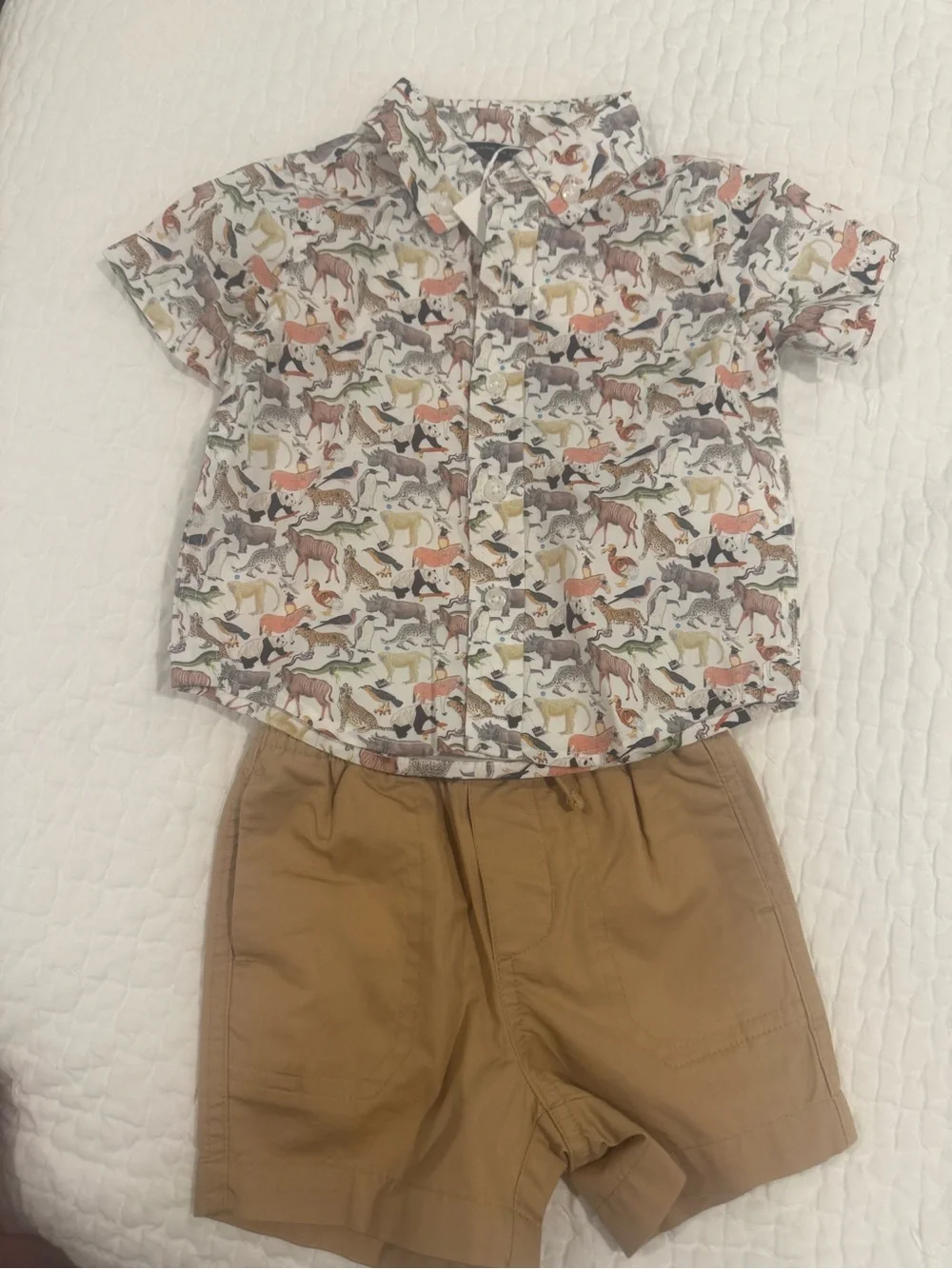 Janie and Jack Boys Liberty Print Shirt + Khaki Shorts